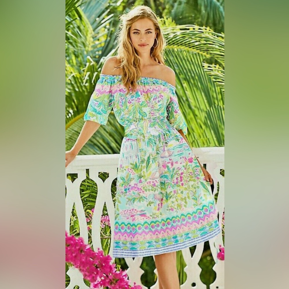 Lilly Pulitzer Camille Island Hopping Engineered Off The Shoulder Midi Dress